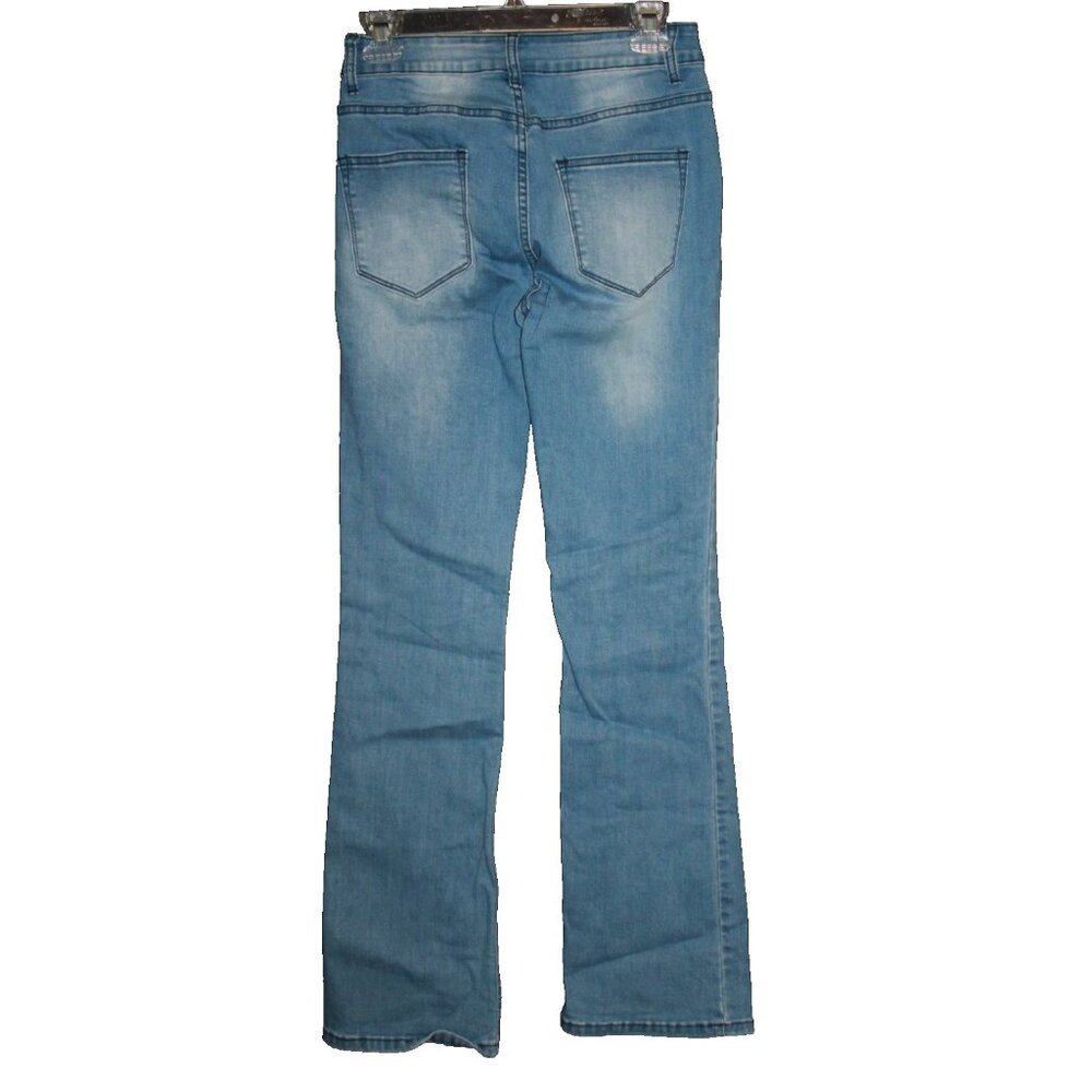 KUNMI Women’s Distressed Stretch Jeans Size 4 Blue Bootcut Denim 26x31 NEW - Picture 2 of 2